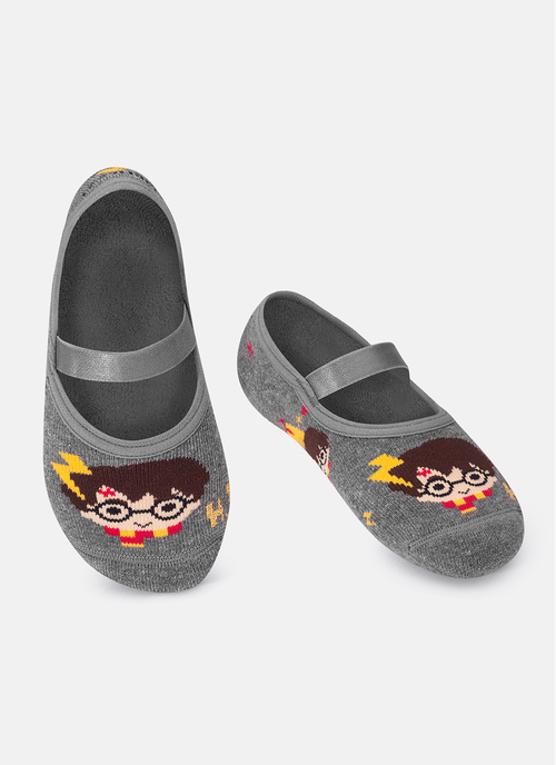 Meia Sapatilha Infantil Unissex Antiderrapante Harry Potter Cinza