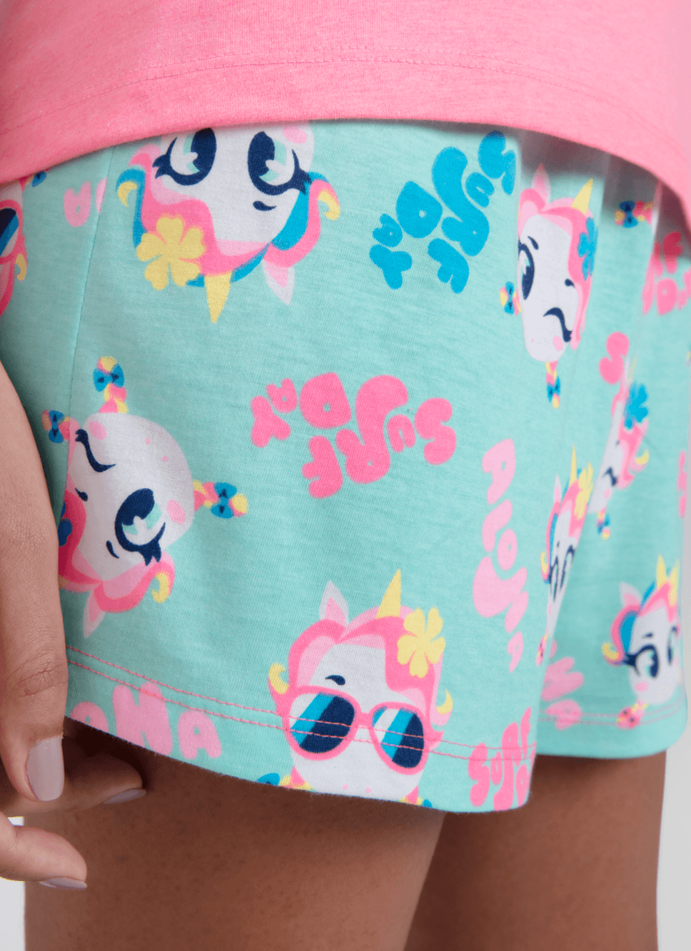 Pijama-Manga-Curta-Feminino-Unicornio-Aloha