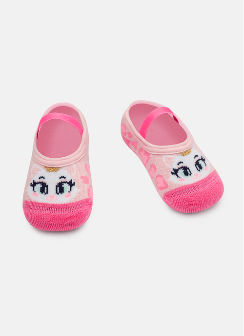 Meia Sapatilha Antiderrapante Bebê Menina Estampada Gata Romântica