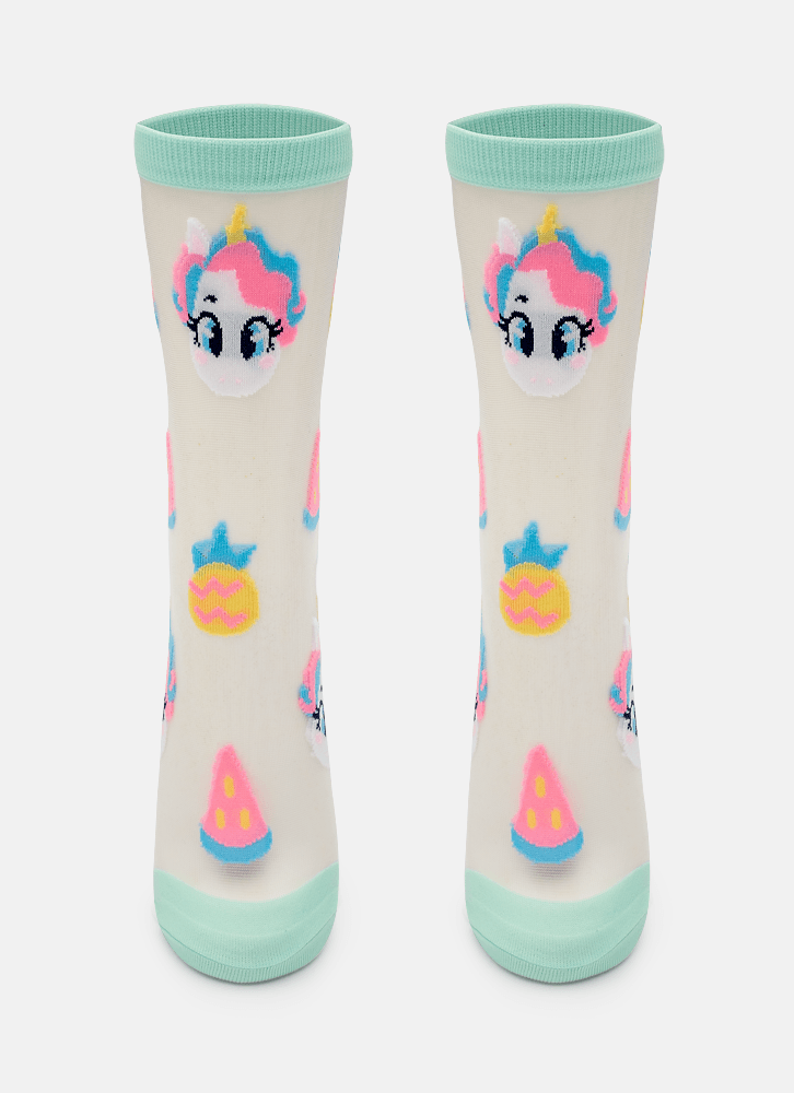 Meia-Soquete-Transparente-Feminina-Unicornio-Aloha