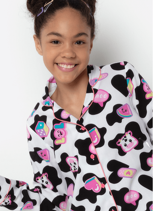 Pijama Manga Longa Viscose Menina Teen Vaca Patches