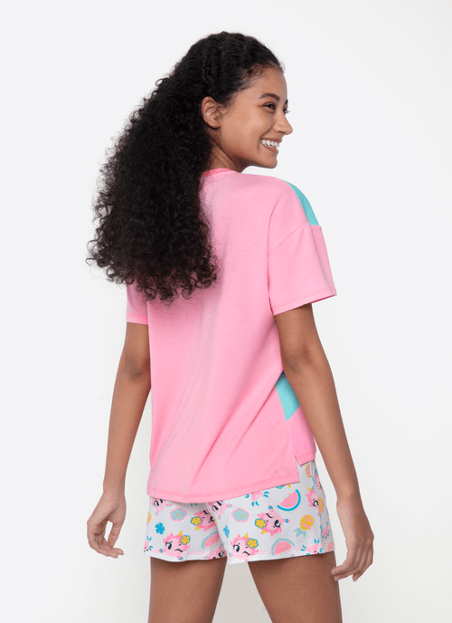 Pijama Manga Curta Viscolycra Feminino Estampado Unicórnio Aloha