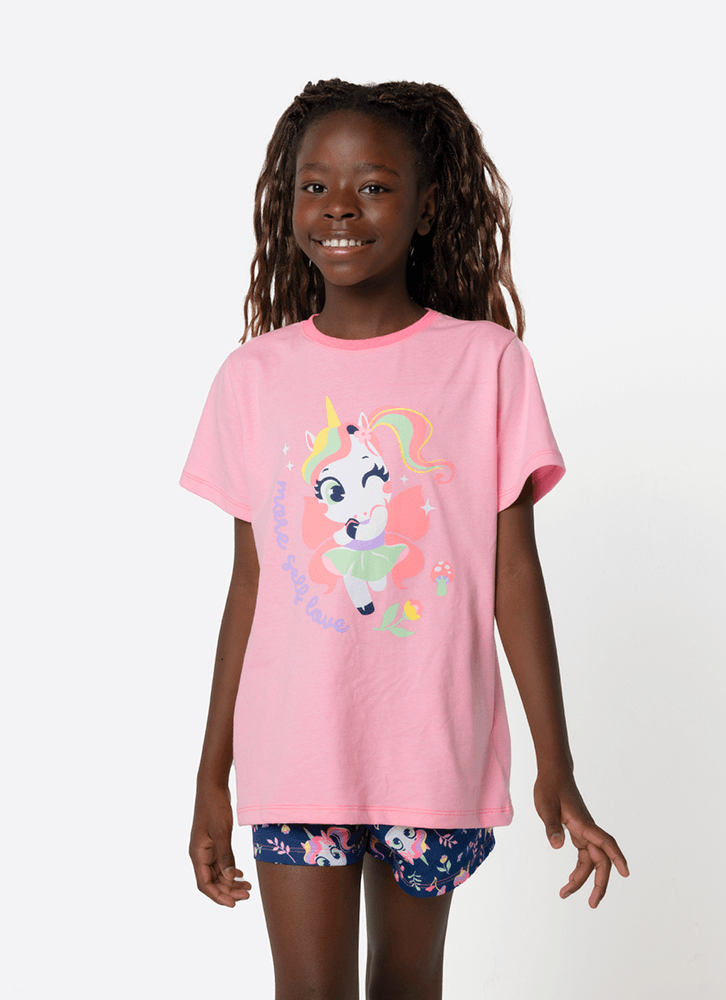 Pijama-Manga-Curta-Algodao-Menina-Teen-Unicornio-Encantado