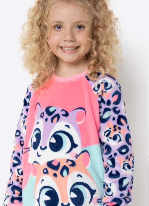 Pijama Manga Longa Soft Menina Onça