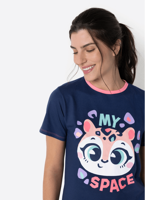 Pijama Manga Curta Algodão Feminino Onça