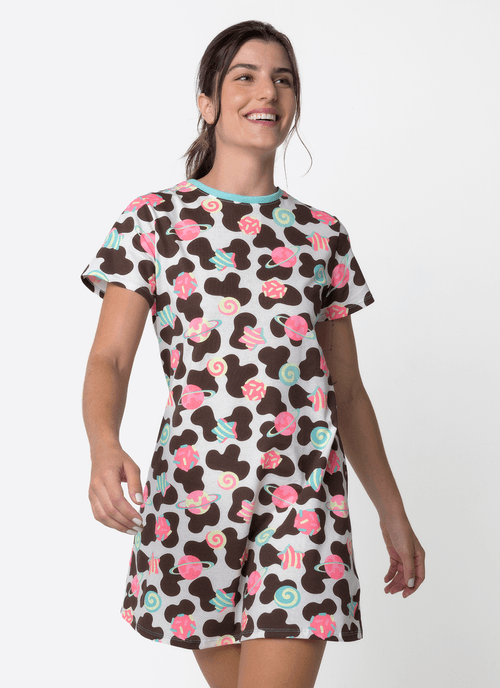 Camisola Manga Curta Algodão Feminino Vaca Chocolate