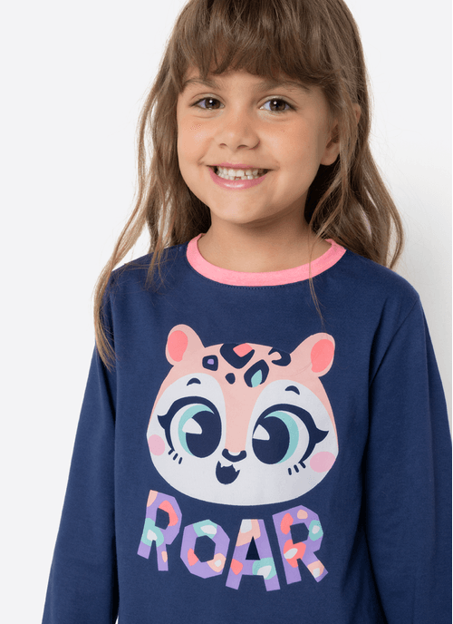 Pijama Manga Longa Algodão Menina Onça