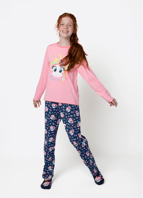 Pijama Manga Longa Algodão Menina Teen Unicórnio Encantado