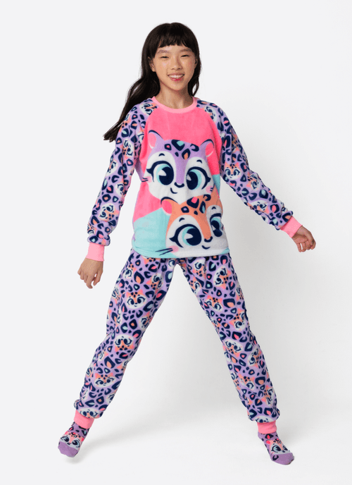 Pijama Manga Longa Soft Menina Teen Onça