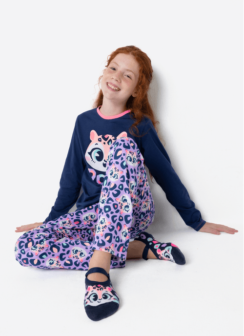 Pijama Manga Longa Algodão Menina Teen Onça