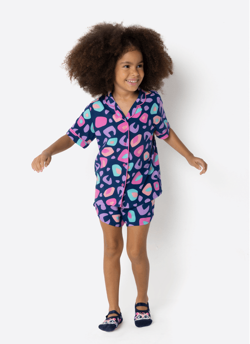 Pijama Manga Curta Viscose Menina Onça