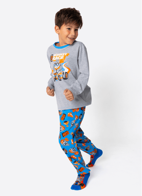 Pijama Manga Longa Algodão Menino Gorila Racing