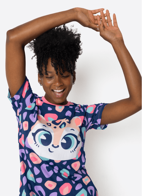 Camisola Manga Curta Algodão Feminina Onça