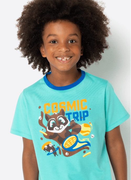 Pijama Manga Curta Algodão Menino Guaxinim Chocolate