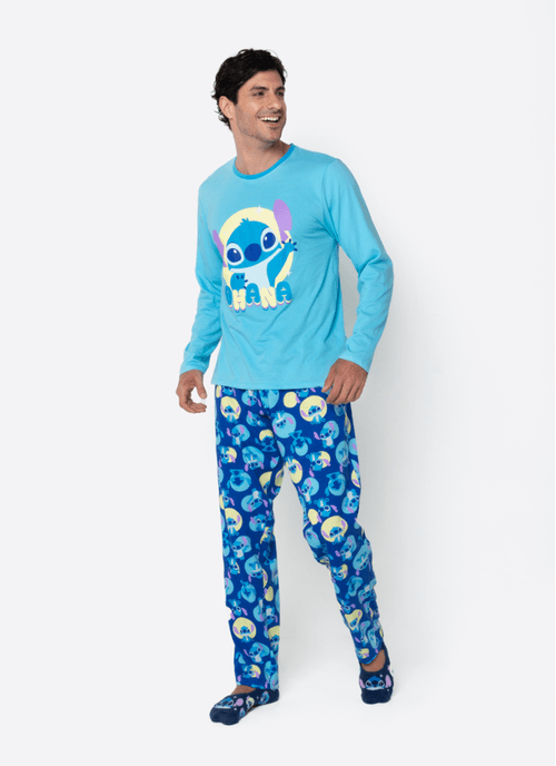 Pijama Manga Longa Algodão Masculino Stitch