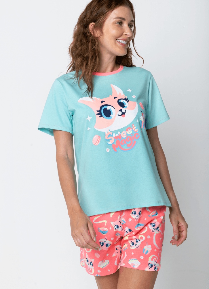Pijama-Manga-Curta-Algodao-Feminino-Raposa-Confeiteira