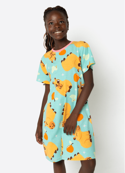 Camisola Manga Curta Algodão Menina Teen Capivara Vibes