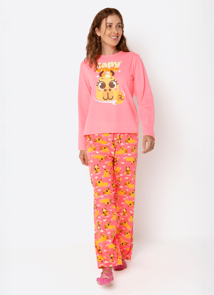 Pijama-Manga-Longa-Algodao-Feminino-Capivara-Vibes