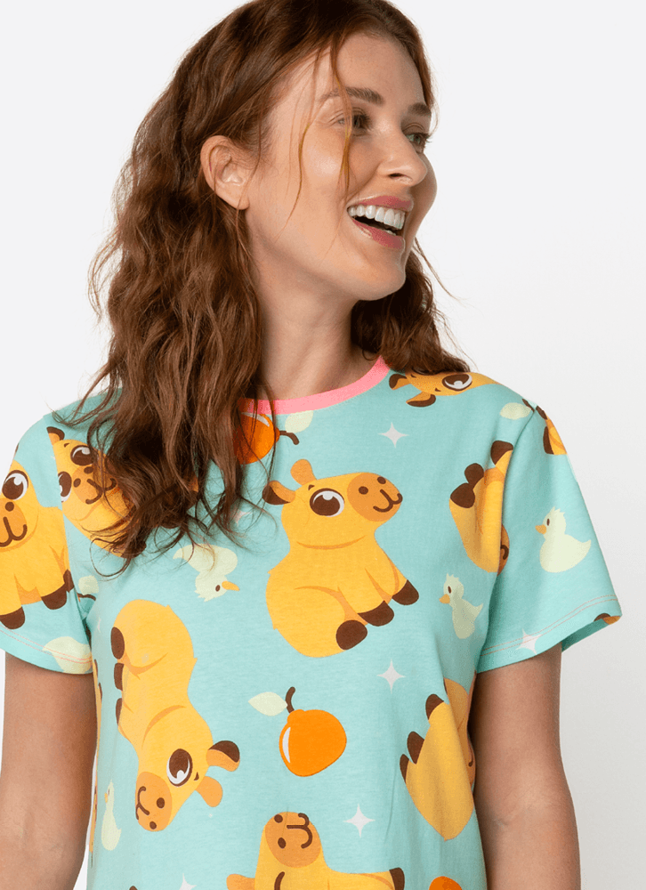 Camisola-Manga-Curta-Algodao-Feminina-Capivara-Vibes