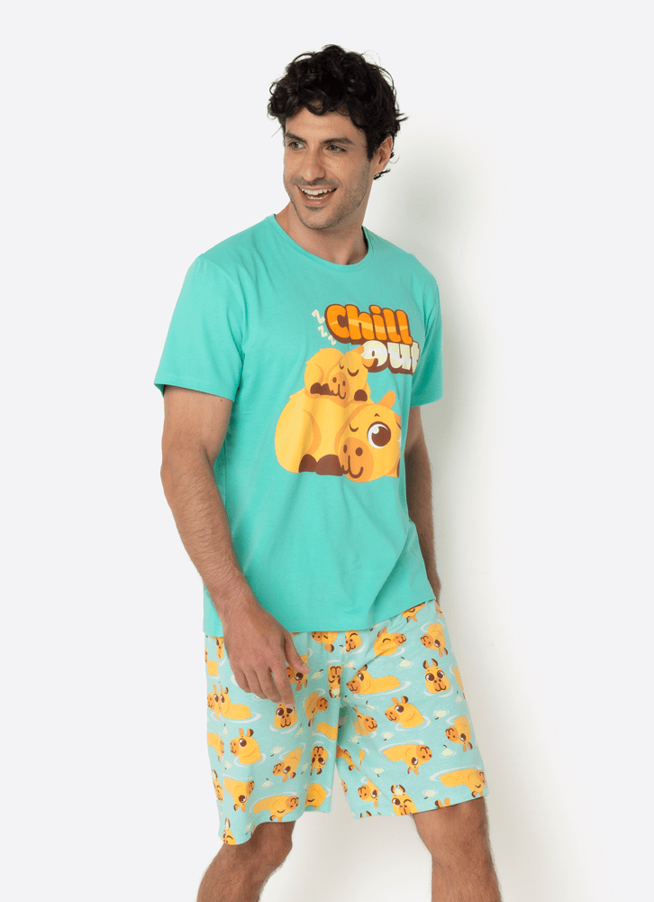 Pijama-Manga-Curta-Algodao-Masculino-Capivara-Vibes