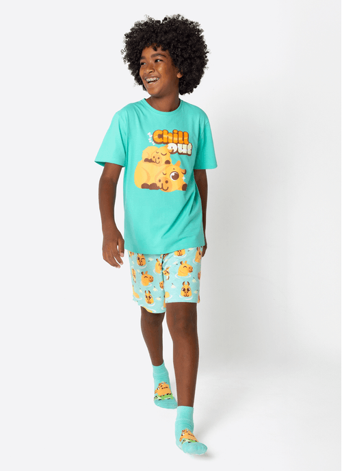 Pijama Manga Curta Algodão Menino Teen Capivara Vibes