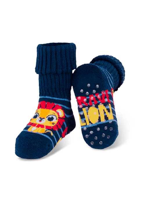 Meia Botinha Antiderrapante Bebê Menino Leão
