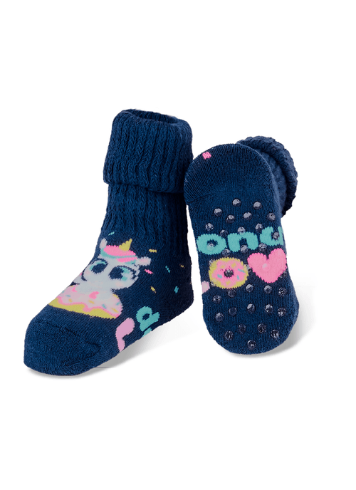Meia Botinha Antiderrapante Bebê Menina Unicórnio Donuts