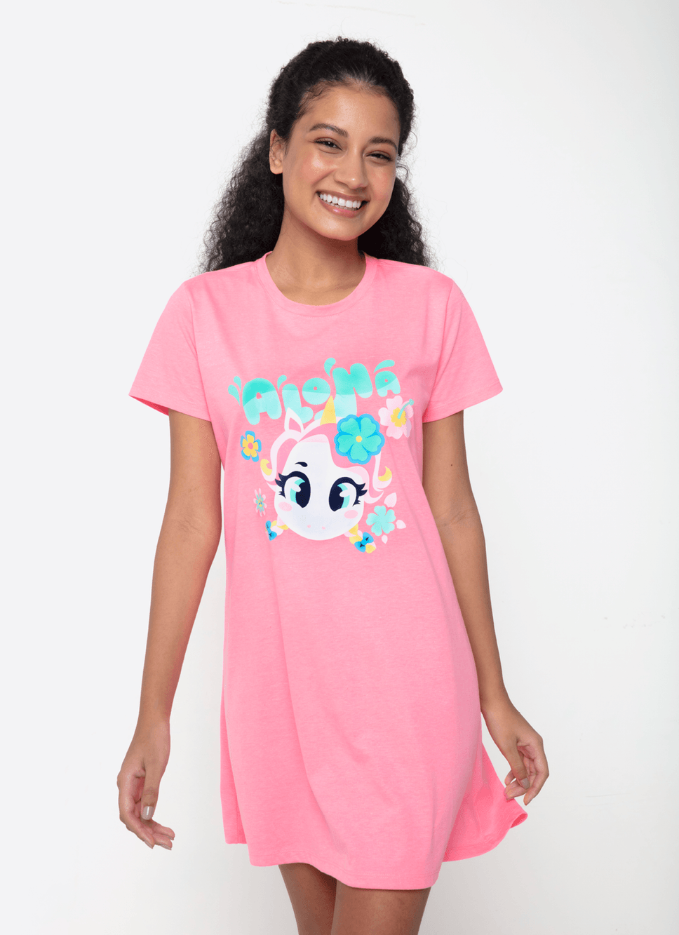 Camisola-Manga-Curta-Algodao-Feminina-Unicornio-Aloha