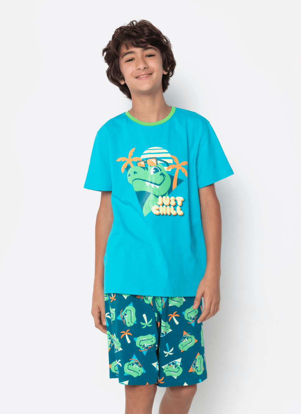 Pijama-Manga-Curta-Algodao-Menino-Teen-Dino-Miami
