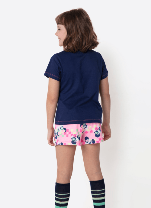 Pijama Manga Curta Algodão Menina Panda Miami