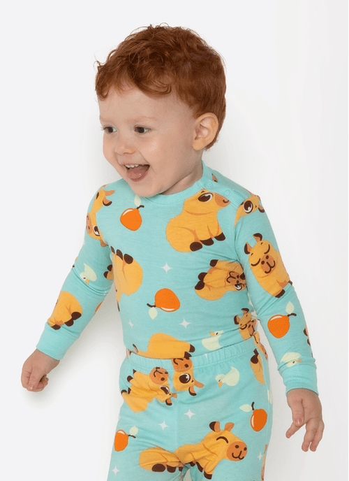 Pijama Manga Longa Viscolycra Bebê Unissex Capivara Vibes