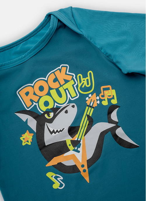 Conjunto Camiseta e Sunga Bebê Menino Tubarão Rockstar