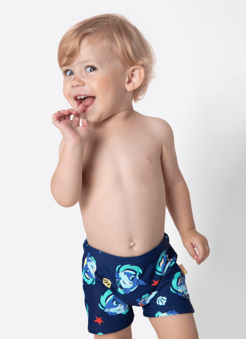 Sunga Boxer Bebê Menino Tubarão Aloha