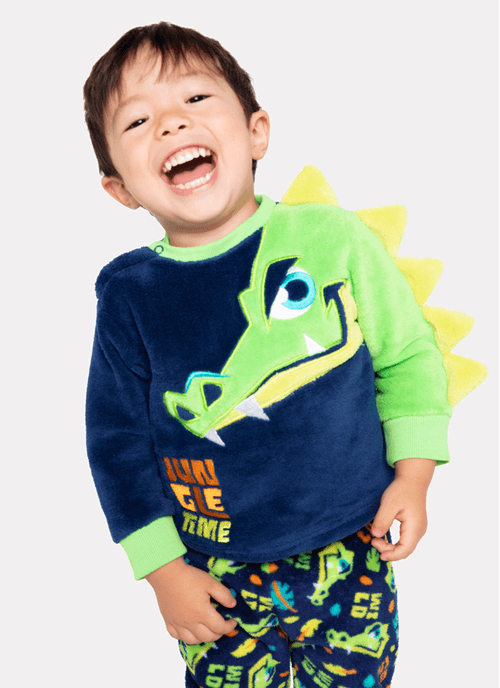 Pijama Manga Longa Soft Bebê Menino Jacaré Jungle