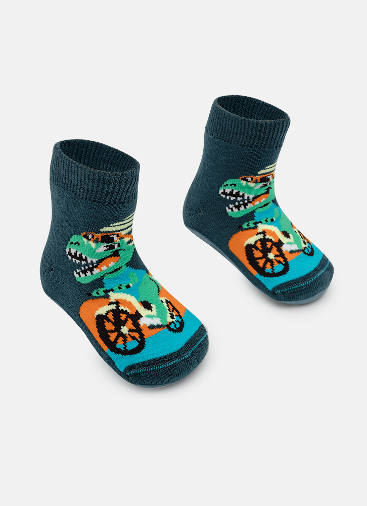 Meia-Soquete-Com-Sola-Emborrachada-Bebe-Menino-Dino-Miami