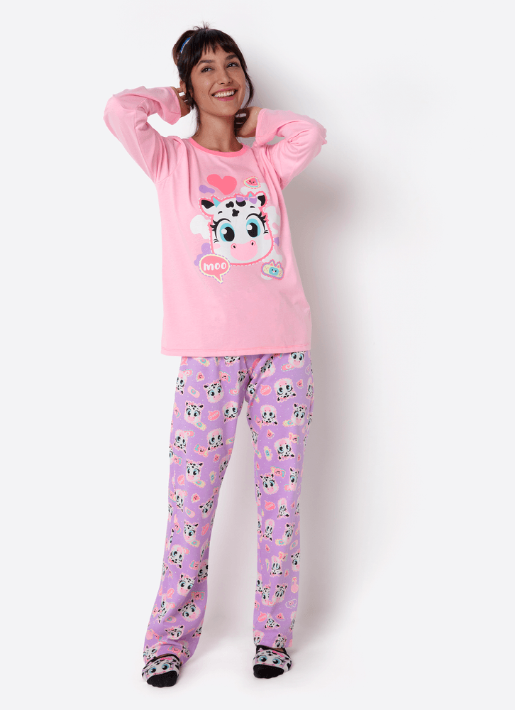 Pijama-Manga-Longa-Algodao-Feminino-Vaca-Patches