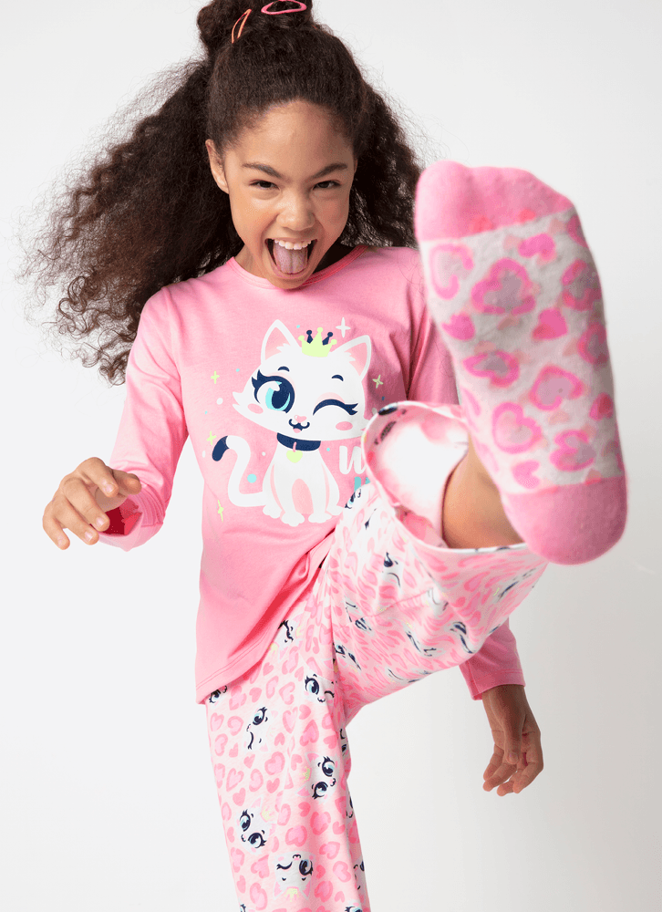 Pijama-Manga-Longa-Algodao-Menina-Teen-Gata-Romantica