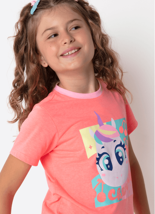 Pijama Manga Curta Algodão Menina Teen Unicórnio Cherry