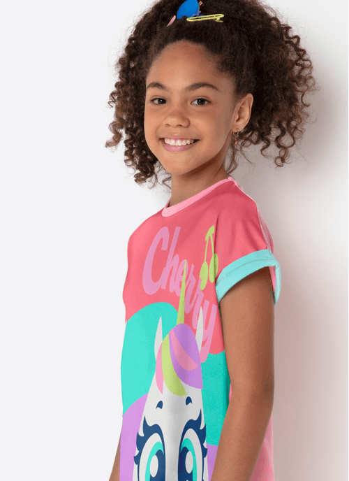 Pijama Manga Curta Viscolycra Menina Teen Unicórnio Cherry