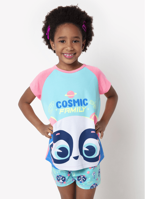 Pijama Manga Curta Viscolycra Menina Família Panda