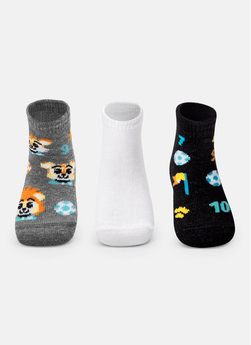 Kit com 3 Meias Soquete Bebê RN Menino Futebol