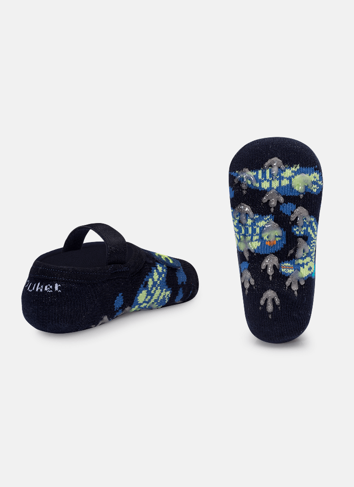 Meia-Sapatilha-Antiderrapante-Bebe-Menino-Aplique-Dinossauro-Fosseis