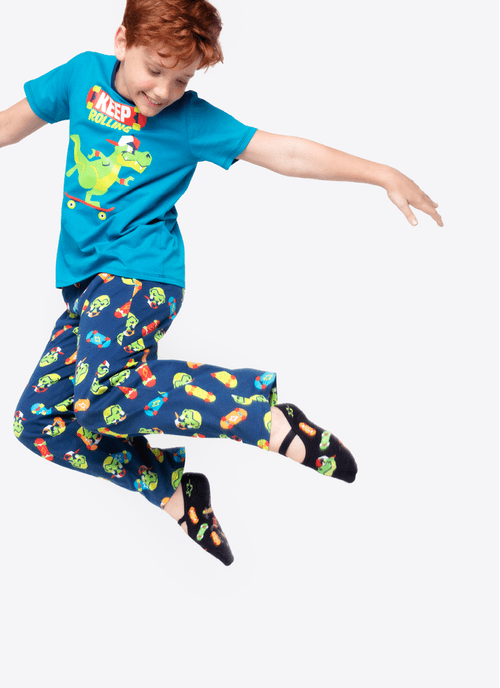Pijama Manga Curta Algodão Menino Dinossauro Skate