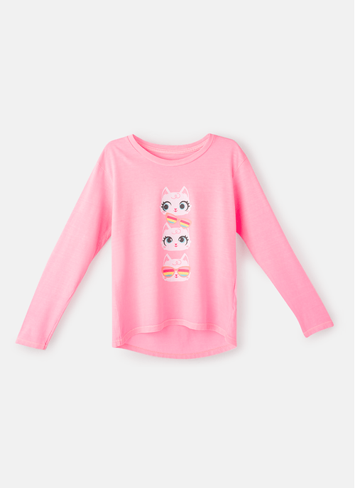 Camiseta Manga Longa Algodão Menina Gata Summer