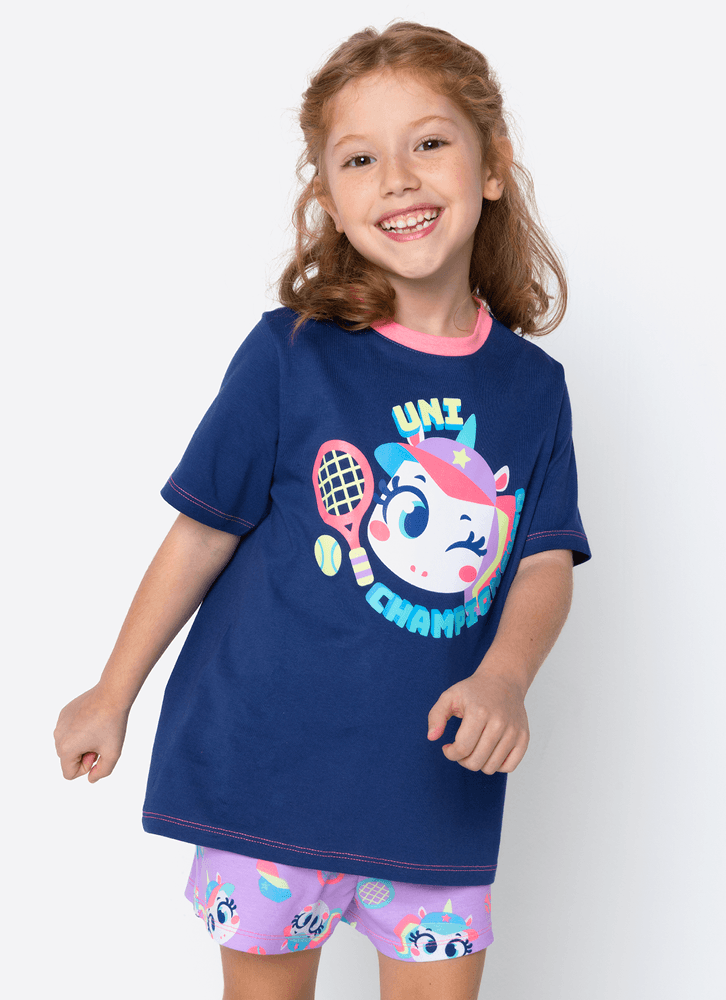 Pijama-Manga-Curta-Algodao-Menina-Unicornio-Tenis