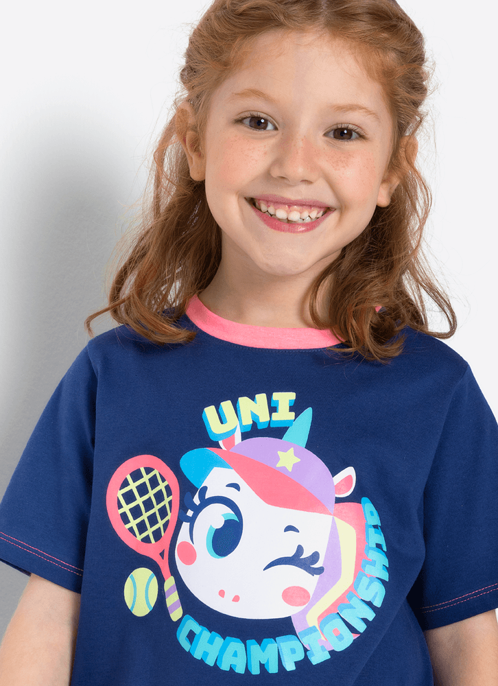 Pijama-Manga-Curta-Algodao-Menina-Unicornio-Tenis