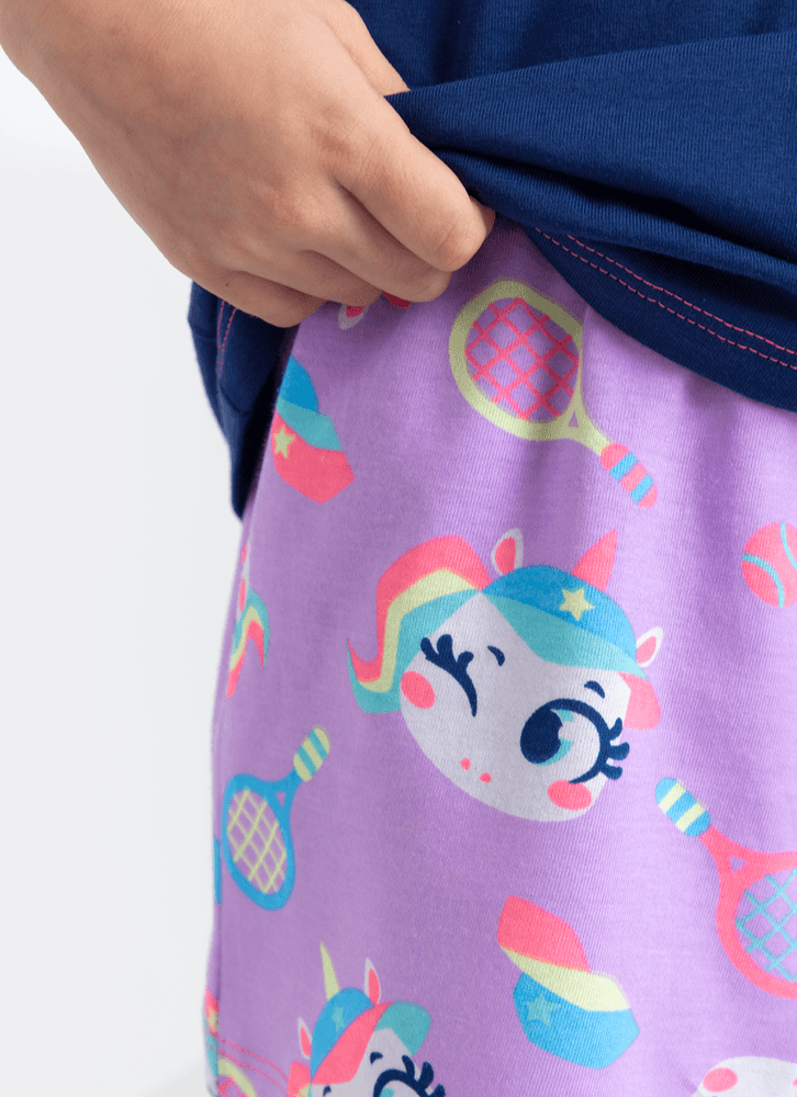 Pijama-Manga-Curta-Algodao-Menina-Unicornio-Tenis