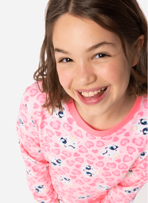 Pijama Manga Longa Viscolycra Menina Teen Gata Romântica