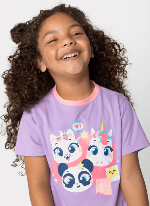 Pijama Manga Curta Algodão Menina Multibichos