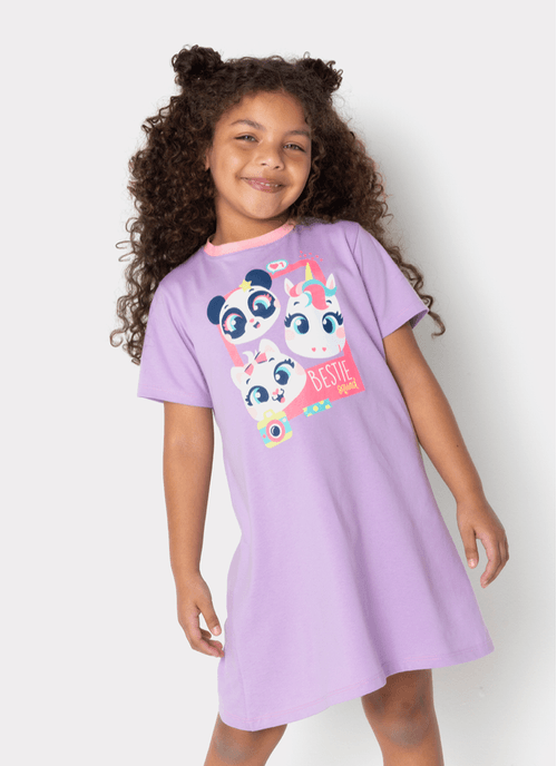 Camisola Manga Curta Algodão Menina Multibichos